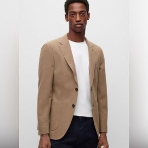 BOSS
Mens T-Heston Slim Fit Stretch Wool Twill Jacket, Beige Blazer